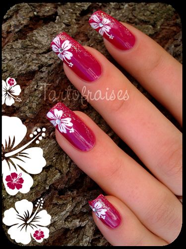 Hawaiian Flower Nails, Fingernail Designs, Her Nails, Flower Nail Art, Fabulous Nails, Nail Designs Spring, Beautiful Nail Art, Floral Nails, Fancy Nails