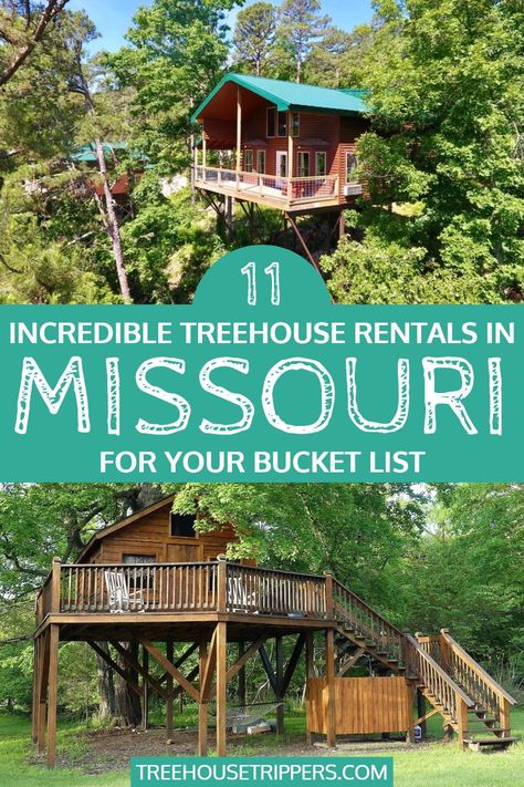 Looking for the coolest and best Treehouse Rentals in Missouri? Read my guide for unique GLAMPING stays and treehouses on Vrbo, Airbnb + more! The beautiful state of Missouri is an ideal destination for a memorable weekend getaway trip. From the beautiful Mark Twain National Forest and Dogwood Canyon Nature Park to the inviting waters of Lake of the Ozarks, Missouri is packed with some seriously awesome places for nature lovers. Stay at a treehouse for a unique getaway! Dogwood Canyon Missouri, Ozarks Vacation, Lake Ozark Missouri, Forest Landscaping, Lake Of The Ozarks Missouri, Branson Missouri Vacation, Treehouse Rentals, Missouri Vacation, Unique Glamping