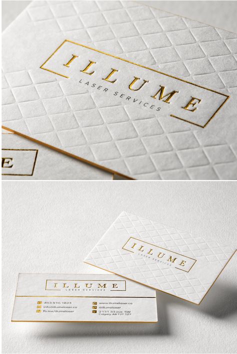 This elegant cotton business card is a thick 45pt card made of a soft cotton. It has gold foil and deboss (pattern). Definitely a must have if your branding is about elegance and professionalism. #businesscard #branding Nail Salon Interior Design, Elegant Business Cards Design, Foil Business Cards, Letterpress Business Cards, Name Card Design, Cars Design, Interior Design Software, Business Card Design Creative, Inspiration Logo