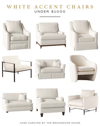 White accent chairs White Couch And Leather Chair, Ivory Accent Chairs Living Room, White Accent Chairs, Large Chairs For Living Room, Four Chair Living Room, White Arm Chair, White Couch Leather Chair Living Room, Cream Armchair Living Room, White Chairs Living Room