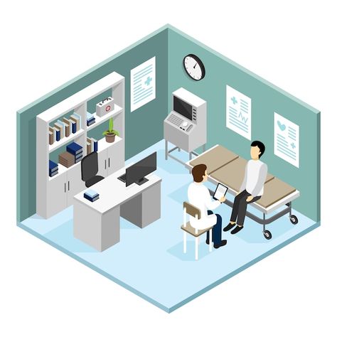 Premium Vector | Isometric photo studio concept with workers client furniture reception and photographing equipment isolated Hospital Architecture, Doctor Desk, Small Study Table, Hospital Reception, School Reception, Hospital Plans, Office Icon, Doctors Office, Drawing Interior