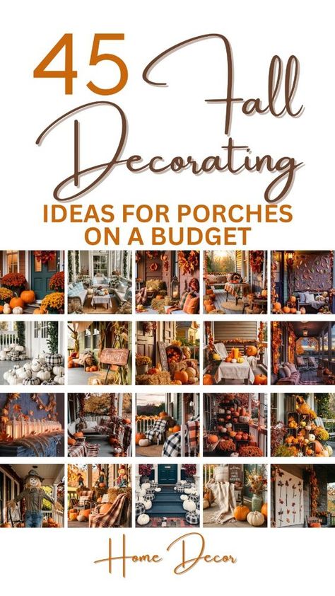 45 Budget-Friendly Fall Porch Decor Ideas: Discover creative and affordable ways to decorate your porch this fall. From DIY fall wreaths made with pine cones and acorns to rustic corn stalk bundles, these ideas will make your porch the coziest spot in the neighborhood. Explore 45 ideas for fall porch decor on a budget and DIY fall projects at TheGardenStyle.com. Outdoor Fall Decor Ideas Front Porch, Porch Decorating Ideas On A Budget, Fall Lantern Decor Ideas Front Porch, Fall Outdoor Arrangements Front Porches, L Shaped Porch Decorating Ideas, Decorating Porch For Fall, Fall Porch Ideas Cheap, Outdoor Fall Porch Decor Ideas, Fall Porch Decorations Ideas