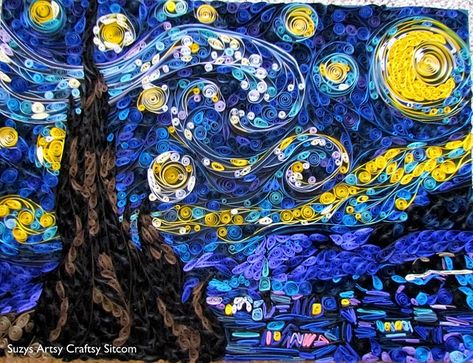 Quilled Starry Night- wholy Van Gogh Awesome!!! Arte Quilling, Rolled Paper Art, Starry Night Painting, Quilled Creations, The Starry Night, Starry Night Van Gogh, Night Painting, Quilling Art, Paper Quilling