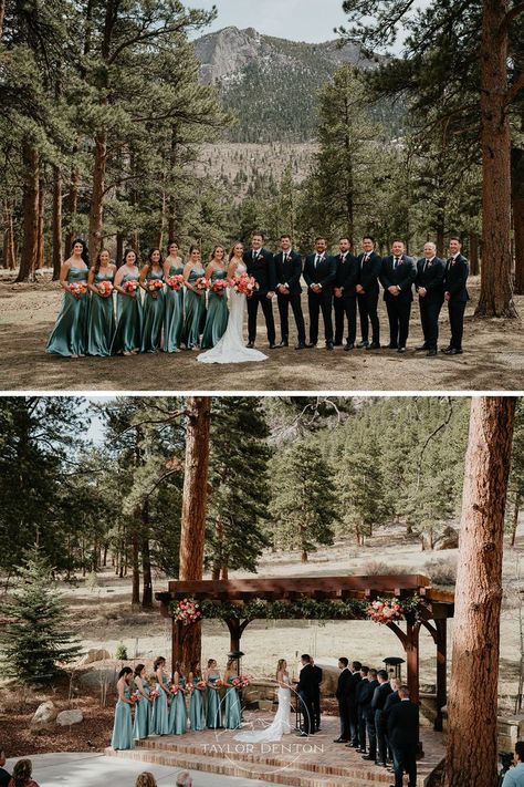 Sarah and Kyle are an adventurous couple, so a Della Terra Mountain Chateau  wedding was the perfect way to celebrate the start of their lives together! Just outside Denver, this Estes Park wedding venue backs right up to Rocky Mountain National Park, so there are spectacular views all around. The couple planned a dreamy mountain wedding with terracotta and sage wedding colors that complemented the surrounding nature perfectly! Visit the blog to see more from this Colorado mountain wedding! Emerald Green Mountain Wedding, Estes Park Colorado Wedding, Whimsical Mountain Wedding, Della Terra Mountain Chateau Wedding, Fall Mountain Wedding Ideas, Chateau Wedding Decor, Mountain Wedding Theme, Mountain Wedding Colors, Spring Mountain Wedding