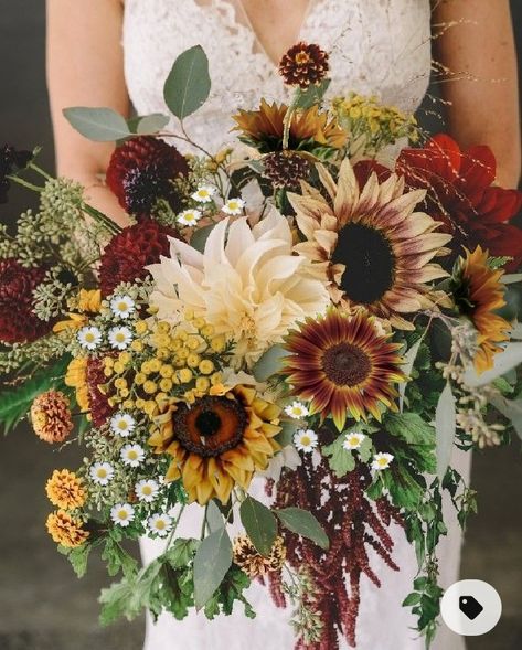 Bouquet Of Flowers, A Wedding, A Woman, Sunflower, Wedding Dress, Flowers