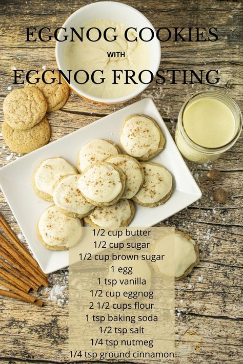 Vegan Eggnog Cookies, Vanilla Brown Sugar Eggnog Cookies, Egg Nog Brownie, Cooking With Eggnog, Eggnog Peanut Butter Balls, Crumbl Cookie Copycat Eggnog, Egg Nog Frosting Recipe, Egg Nog Cookies Easy, Eggnog Cookies Easy