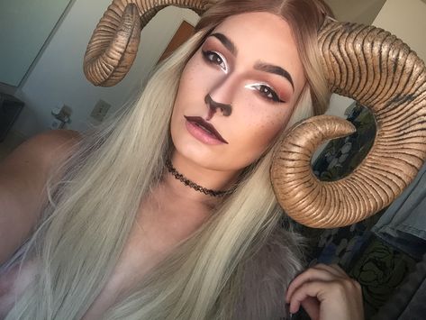 Ram Halloween makeup ideas Ram Makeup Halloween, Bull Halloween Makeup, Ram Halloween Costume, Ram Costume Women, Goat Makeup Halloween, Goat Costume Women, Sheep Makeup Halloween, Ram Makeup, Aries Halloween Costume