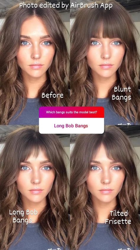 Bangs Vs No Bangs, Bangs Long Bob, Festival Hair Trends, Emo Shag, Bangs Inspiration, Amanda Fuller, Sunkissed Hair Brunette, Bang Hair, Long Bob With Bangs