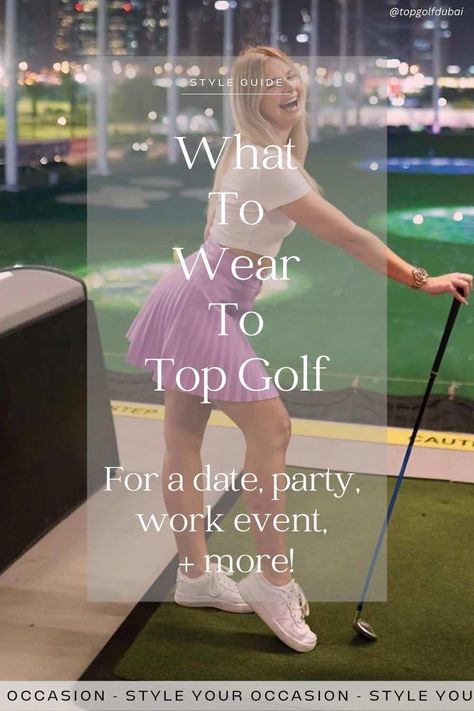 Looking for cute Top Golf outfit ideas for women? You’ll love these casual looks for spring, summer, fall, and winter. There’s cute looks with black leggings, denim jackets, jeans, jumpsuits, dresses, and more. Learn all about what to wear to for a Top Golf date, party, work event, or friends gathering! Outfits To Wear To Top Golf, Top Golf Outfit Ideas, First Date Outfit Mini Golf, Top Golf Winter Outfit, Topgolf Outfit Summer, What To Wear To Top Golf Cold Weather, Minigolf Outfit Date, Too Golf Date Outfit, Put Put Golf Date Outfit