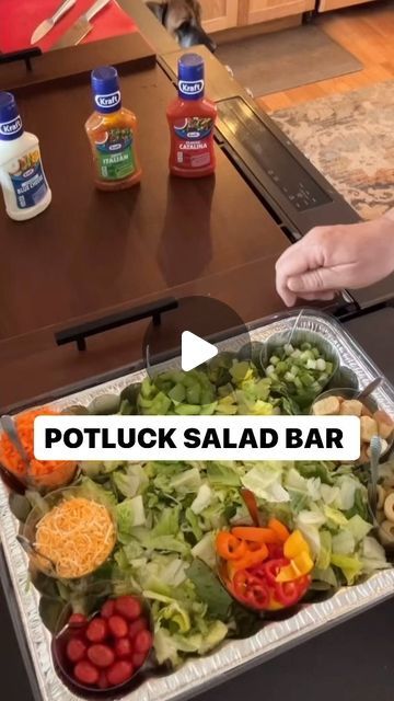 Daniel Cunningham on Instagram: "Pot Luck Salad Bar #saladbar #potluck #food #salad #healthyfood #theorganizerman #tips #tricks #hacks" Salad Bar Potluck Ideas, Chef Salad For A Crowd, Salad Recipes For Potluck Parties, Salad To Take To A Party, Soup Salad Bar Party, Salads Bar Ideas, Salad Arrangement Ideas, Party Bar Food Ideas, Salad And Sandwich Bar