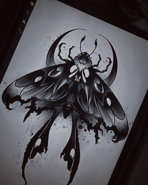 Lunar Moths Tattoos, Moth Back Piece, Cool Moth Drawing, Creepy Moth Drawing, Gothic Luna Moth Tattoo, Dark Luna Moth Tattoo, Scary Moth Tattoo, Black Work Moth Tattoo, Gothic Moth Drawing