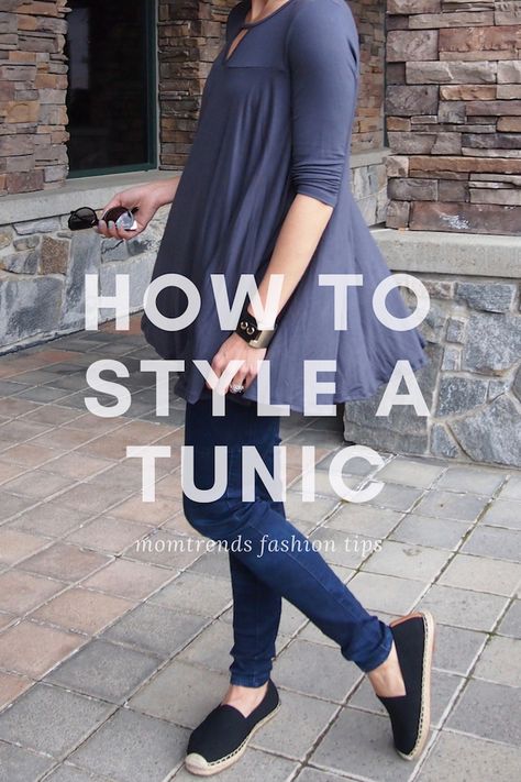 how to style a tunic three ways | tunics for motherhood | spring fashion trends | easy mom fashion | simple mom fashion | tunic | MomTrends.com How To Wear A Tunic Top, Tunic Blouse Outfit, How To Style A Tunic Top, Belted Tunic Outfit, How To Style Tunic Tops, Long Tunic Outfit, Tunic Outfit Ideas, Tunic Outfit Summer, Easy Mom Fashion