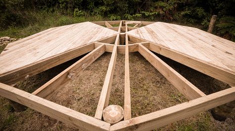 Tent Deck Ideas, Bell Tent Platform Diy, Diy Tent Platform, Diy Bell Tent, Bell Tent Platform, Yurt Platform, Dyi Deck, Tent Deck, Deck Platform