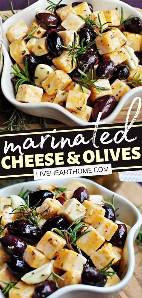 Marinated Cheese And Olives, Easy Food Gifts, Horderves Appetizers, Cheese And Olives, Olive Appetizer, Gift In A Jar, Marinated Cheese, Christmas Appetizers Easy, Christmas Appetizer