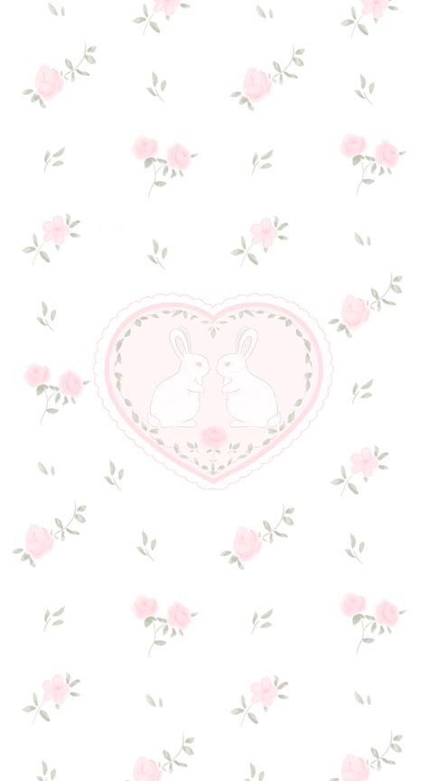 Cute rabbits, flower pattern, pink vintage aesthetic. Decorate Front Porch, Pink Vintage Aesthetic, I Phone 7 Wallpaper, Bunny Heart, Cute Rabbits, Rabbit Wallpaper, Whatsapp Wallpaper Cute, Cute Home Screens, Bow Wallpaper