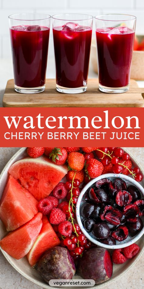 This hydrating watermelon cherry berry beet juice is a delightful blend of red fruits and vegetables that not only tastes divine but is also loaded with nutrients. Perfect for hydration and a nutritional boost, this juice is sure to refresh and revitalize you any time of the day. Pin this recipe for a quick, easy, and delicious way to incorporate more fruits and veggies into your diet. #HealthyJuice #NutrientPowerhouse #WatermelonCherryBerryBeetJuice #HydratingRecipe 🍉🍒🍓💦☀️ Fresh Juice Recipes, Healthy Juicer Recipes, Healthy Juice Drinks, Juice Cleanse Recipes, Juice Smoothies Recipes, Homemade Juice, Juicy Juice, Juicer Recipes, Beet Juice