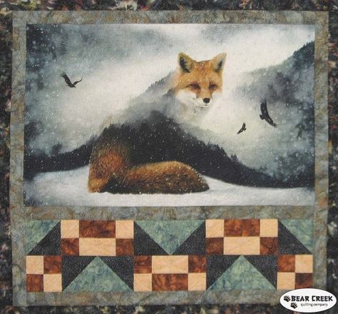 Call Of The Wild Free Quilt Pattern by Hoffman Fabrics Wildlife Quilts, Fox Quilt, Panel Quilt Patterns, Horse Quilt, Fabric Panel Quilts, Plus Quilt, Quilt Border, Quilt Stores, Call Of The Wild