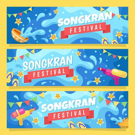 Happy Songkran Festival Banner Collection Festival Banner, Ad Layout, Graphic Shapes Design, Songkran Festival, Old Paper Background, Desain Buklet, Canvas Learning, Collage Art Projects, Pixel Art Characters