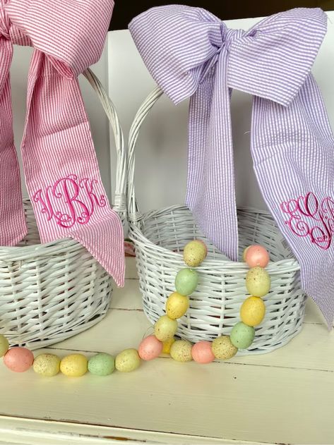 Seersucker Easter Basket Bow - … curated on LTK Boys Easter Gifts, Monogrammed Easter Basket, Monogram Bedding, Boys Easter Basket, Custom Easter Baskets, Baby Shower Wreath, Easter Basket Items, Easter Bows, White Baskets