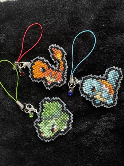 Stitch Keychains, Cross Stitch Keychain, Pokemon Cross Stitch, Unique Cross Stitch, Art Pokemon, Cross Stitch Tutorial, Cross Stitch Cross, Stitch Cross Stitch, Custom Cross