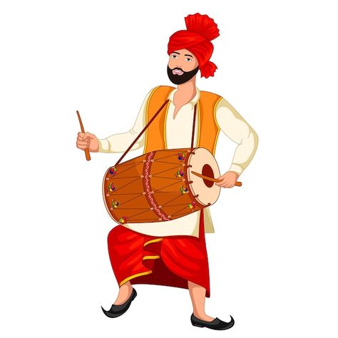 Vector indian punjabi man with dhol for ... | Premium Vector #Freepik #vector Indian Instruments, Butterfly Art Drawing, Indian Wedding Invitation Card Design, Graphic Design Jobs, Human Figure Sketches, Indian Wedding Invitation Cards, Man Vector, Wedding Elements, Wedding Illustration