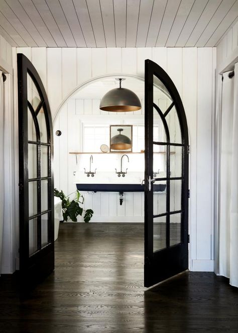 Black French Doors, Porte In Ferro, Ford Interior, Hgtv Dream Home, Country Bathroom, Arched Doors, Home Luxury, Tudor Style, Furniture Office