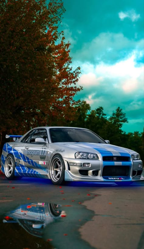 Gtr 34 Wallpaper, R34 Gtr Skyline, Fast And Furious Aesthetic, Gtr Skyline R34, Gtr R34 Skyline, Gtr Nissan, Nissan R34, Anime In Real Life, Nissan Gtr R34