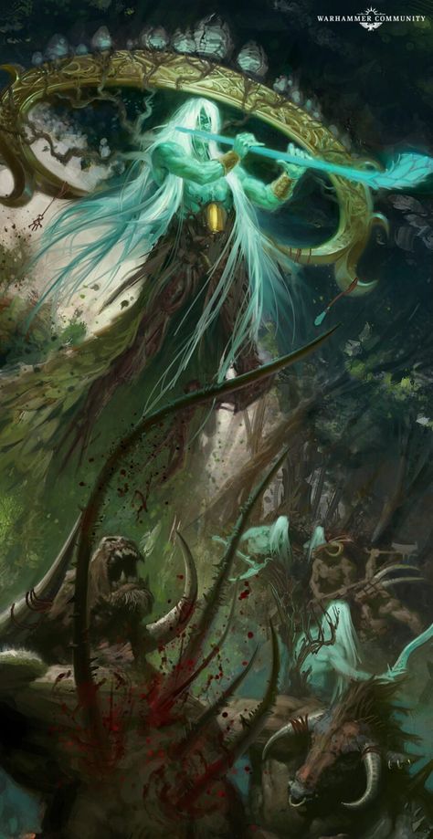 Warhammer Wood Elves Art, Warhammer Age Of Sigmar Sylvaneth, Age Of Sigmar Sylvaneth, Warhammer Age Of Sigmar Art, Sylvaneth Art, Wood Elves Warhammer, Fey Warlock, Druid Fantasy Art, Age Of Sigmar Art