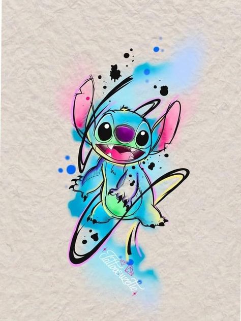 Halloween Stitch Tattoo Ideas, Stitch Tattoos Disney, Stitch Tattoo Ideas Color, Watercolor Stitch Tattoo, Stitch Art Disney, Disney Tattoo Drawings, Stitch Line Art, Stitch Disney Tattoo, Color Tatoos