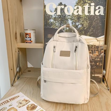 Amazon.com: GAXOS Cute Backpack for School Aesthetic Backpack Purse for Women Girls White Book Bag Korea Style Bookbag : Electronics Backpack For School Aesthetic, School Aesthetic Backpack, Cute Backpacks For School, Backpack For School, Aesthetic Backpack, Girl Aesthetics, Cute Backpack, White Books, Simple Aesthetic