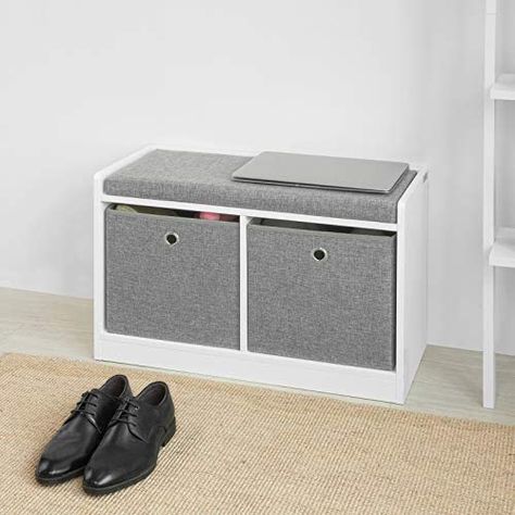 SoBuy FSR65-K-DG, 2 Baskets Hallway Bedroom Storage Bench, Shoe Bench Shoe Rack Shoe Cabinet with Seat Cushion : Amazon.co.uk: Home & Kitchen Modern Storage Bench, Shoe Tidy, Storage Bench Bedroom, Grey Storage, Upholstered Storage Bench, Shoe Bench, Bench With Shoe Storage, Modern Storage, Upholstered Storage