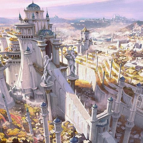 Dnd Capital City, Fantasy Landscape Kingdom, Fantasy World Kingdom, Fantasy Kingdom Landscape, Fantasy World Landscapes Cities, Lotr Cities, Ancient Fantasy City, Fantasy World City, Fantasy Capital City