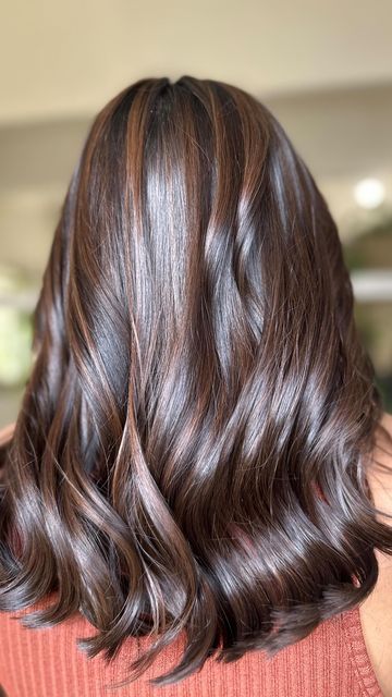 Milk Chocolate Brown Hair With Highlights, Indian Hair Brown Highlights, Mocha Hair Colors, Indian Skin Hair Color Ideas, Brown Highlights Indian Hair, Mocha Babylights, Milk Chocolate Brown Hair Balayage, Chocolate Brown Full Highlights, Multi Tonal Brown Hair