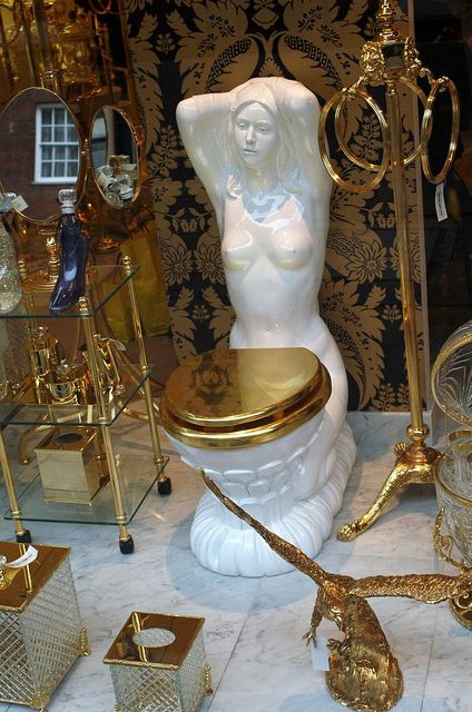 Golden Toilet by Bubble of Interest, via Flickr Golden Toilet, Victorian Toilet, Toilette Design, Toilet Art, Throne Room, Toilet Design, One Piece Toilets, Bathroom Toilets, Beautiful Bathrooms