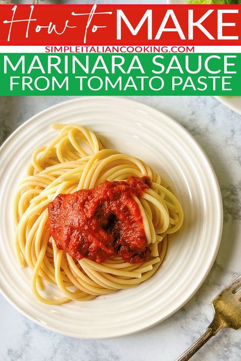 Learn how to make a quick, easy and economical Italian marinara sauce using cans of tomato paste. This recipe uses simple ingredients that add lots of flavor to your sauce. It's ready in nearly an hour. Use it just like you would a marinara sauce such as spaghetti, penne, or other types of pasta! via @simpleitalian Marinara From Tomato Paste, Sauce From Tomato Paste, Make Marinara Sauce, Italian Marinara Sauce, Types Of Pasta, Homemade Gravy, Vegan Italian, Cheese Tasting, Gluten Free Cheese