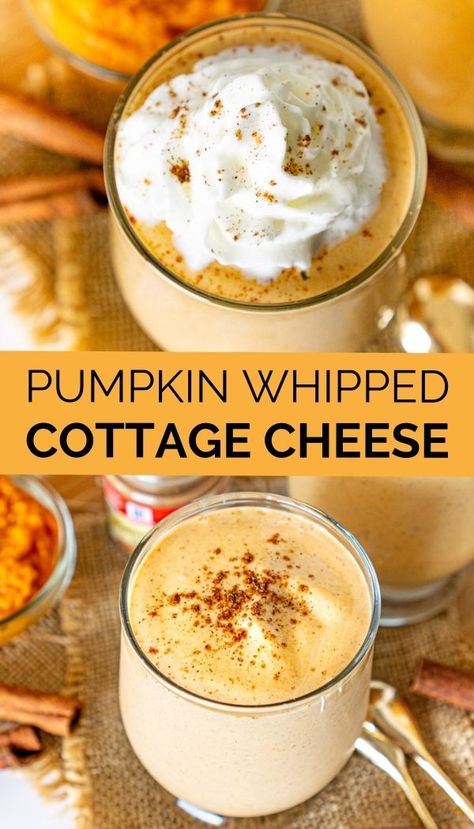 Pumpkin Spice Whipped Cottage Cheese is the ultimate no-cook, no-bake 5 minute dessert with just 4 ingredients. Whipped cottage cheese is fantastic because it is smooth, rich, and creamy, and high in protein! This is a refined sugar-free dessert, it's gluten-free, and high in protein and vitamins. Perfect healthy pumpkin dessert and healthy cottage cheese recipe. Give it a try if you're looking for healthy pumpkin spice recipes! Pumpkin Spice Recipes, Cottage Cheese Dessert Recipes, Whipped Cottage Cheese, Cottage Cheese Recipe, Healthy Pumpkin Dessert, Cottage Cheese Recipes Healthy, Cottage Cheese Desserts, Postre Keto, Pumpkin Spice Recipe