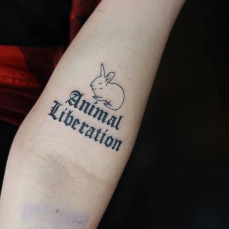 Activism Tattoo, Liberation Tattoo, Animal Liberation Tattoo, Cute Vegan Tattoo, Bunny Eating Strawberry Tattoo, Strawberry Animal Tattoo, Vegan Tattoo Ideas, Animal Rights Tattoo, Animal Lover Tattoo