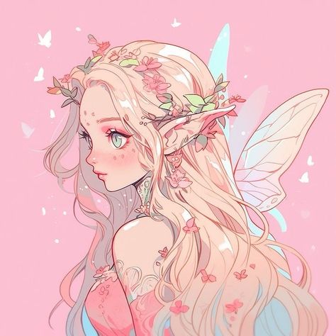 Fairy Aesthetic Illustration, Drawing Digital Aesthetic, Nature Fairy Art, Cute Fantasy Drawings, Reference Photos Cartoon, Blonde Fairy Art, Fairy Base Drawing, Elf Pfp Aesthetic, Anime Elf Pfp