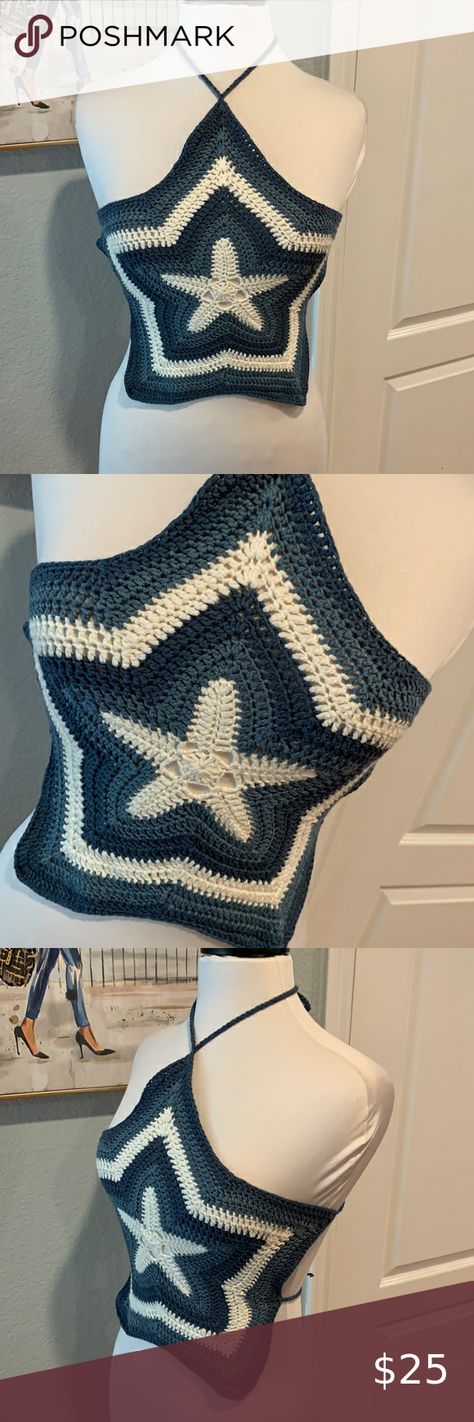 Knit Star Top, Star Shirt Crochet, Crochet Star Shirt, Crochet Star Top, Star Crop Top, Crocheted Star, Tunic Tops Pattern, Mode Crochet, Stylish Crochet