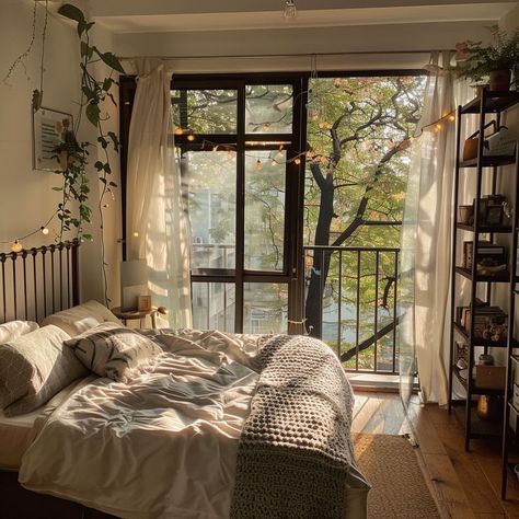 Bedroom With Balcony, Casa Vintage, Cozy Room Decor, Aesthetic Rooms, Dream Room Inspiration, Dream Apartment, Cozy Room, Dream Rooms, Aesthetic Bedroom