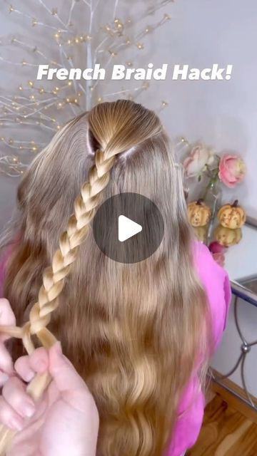 Humera | Beauty & Skin Care on Instagram: "French braid hack🎀✨

#instadaily #instafashion #hack #hairstyles #hairhack #hairtutorial #fashionhacks #fashionblogger #reelitfeelit #explore #explorepage #viral #reelsinstagram" Simple French Braid Tutorial, French Two Braids, French Braid With Hair Down, Easy French Plait, Simple Gymnastics Hairstyles, Easy Wacky Hair Day Ideas Simple, Cute Sleepover Hairstyles, French Braid Ideas For Long Hair, French Braids With Ribbon