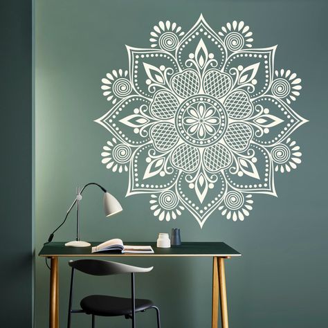 Prayer Drawing, Patterns Mandala, Mandala Wall Stencil, Mandala Decals, Mandala Designs, Mandala Wall, Mandala Wall Art, Sticker Wall, Sticker Mural