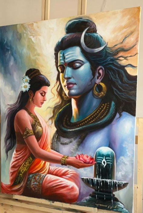 Mahadev Parvati Painting, Saraswati Canvas Painting, Shri Ram Painting On Canvas, Shiv Bhagwan Drawing, Shiv Painting Lord Shiva Canvas, Shiva Parvati Painting Canvas, Lord Krishna Canvas Painting, God Canvas Painting Ideas, Hindu Gods Art Painting