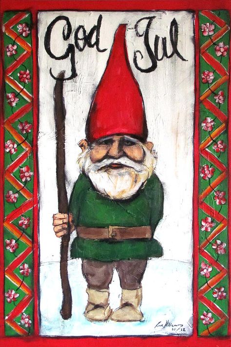 Swedish Folk Art Christmas Tomte Painting - border idea for closet armoire Tomte Gnome Sweden, Swedish Gnomes, Closet Armoire, Elf Gnome, Norwegian Christmas, Swedish Tomte, Swedish Folk Art, Danish Christmas, Birth Of Jesus Christ