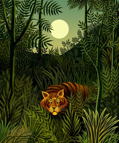 Tiger, Tiger by ravenscar45 Tiger Jungle Illustration, Concrete Jungle Aesthetic, Tiger Art Illustration, Tiger In Forest, Henri Rousseau Paintings, Endangered Species Art, Jungle Animal Art, Jungle Painting, Jungle Mural