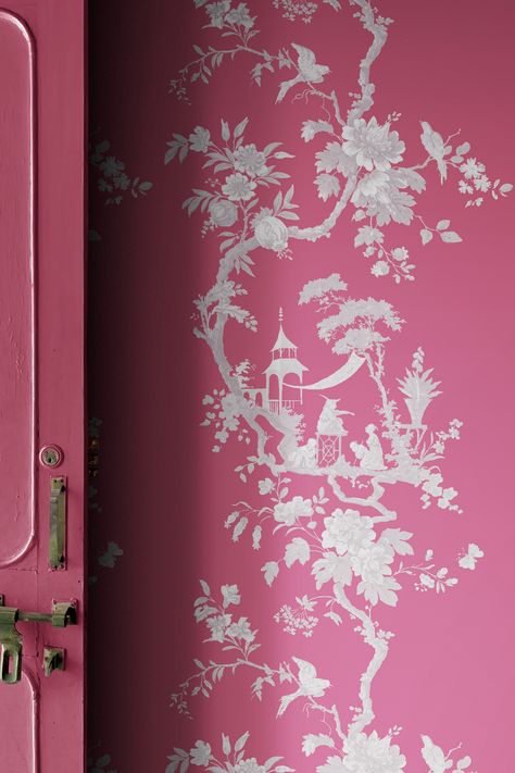 Pagoda Fabric, Maximalist Modern, French Chinoiserie, Chinoiserie Panels, Pink Chinoiserie, Luxury Wallpapers, Modern Chinoiserie, Matt Wallpaper, Statement Wallpaper