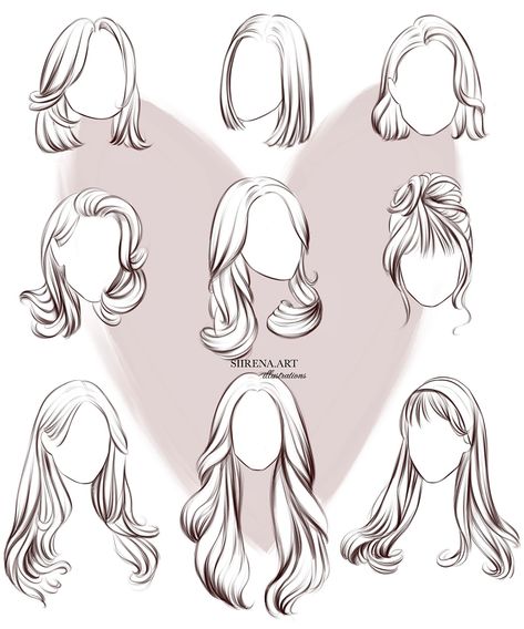 Fashion Hair Drawing, Hair Drawing Fashion Illustration, Hairs Sketches, Hairstyles For Sketching, Hair For Illustration, Fashion Design Hair Sketch, Fashion Illustration Sketchbook, Illustration Hairstyle, Hair Sketch Ideas