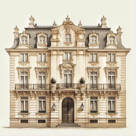 Vintage Hotel Exterior, Townhouse Exterior, Architecture Blueprints, Hotel Exterior, Classic House Exterior, Christmas Village Houses, Vintage Hotels, Port City, Architecture Drawing Art