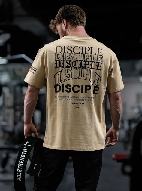 Tan Disciple Oversized Tee in a relaxed, oversized fit. 
Available in sizes XS-2XL. 
#disciple #tee #oversized . #T_Shirt_Design_Christian #Gym_Shirt_Design #Simple_T_Shirt_Design #Trendy_Tshirt_Designs Shirt Design Christian, T Shirt Design Ideas Creative, John 19 30, Christian Clothing Men, Christian Wear, Christian Workout, Christian Clothes, Christian Fitness, Jesus Clothes