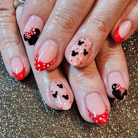 10 Disney Nail Ideas That Are Simply Perfection - That Disney Fam Nails For Disney World Simple, Disney Paris Nails, Disney Almond Nails Designs, Disney Pastel Nails, Disney Inspired Nail Art, Disney Themed Nails Acrylic Short, Disneyland Nails Simple, French Tip Disney Nails, Pink Minnie Mouse Nails